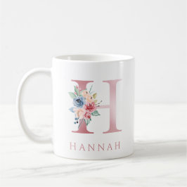 Caneca De Café Monograma - Letra H Floral Watercolor Coffee Mug