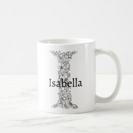 Caneca De Café Monograma - Letra I Floral Botânica Preta