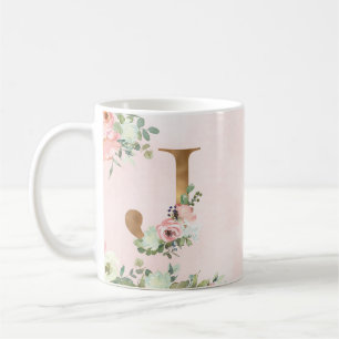 Caneca De Café Monograma - Letra J Watercolor Floral Coffee Mug