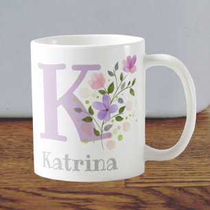 Caneca De Café Monograma - Letra K & Christian Name