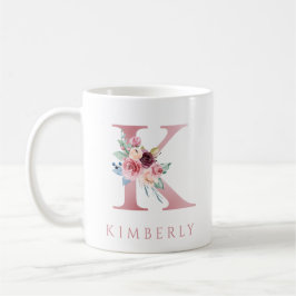 Caneca De Café Monograma - Letra K Floral Watercolor Mug Café