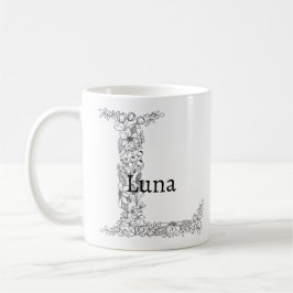 Caneca De Café Monograma - Letra L Preta - Forma Botânica Branca