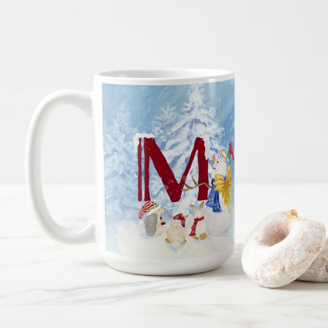 Caneca De Café Monograma - Letra M Angel Snowman Natal (Com Donut)