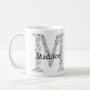 Caneca De Café Monograma - Letra M Preta Forma Botânica Branca