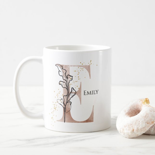 Caneca De Café Monograma - Letra Moderna Inicial E Boho Personali (Com Donut)