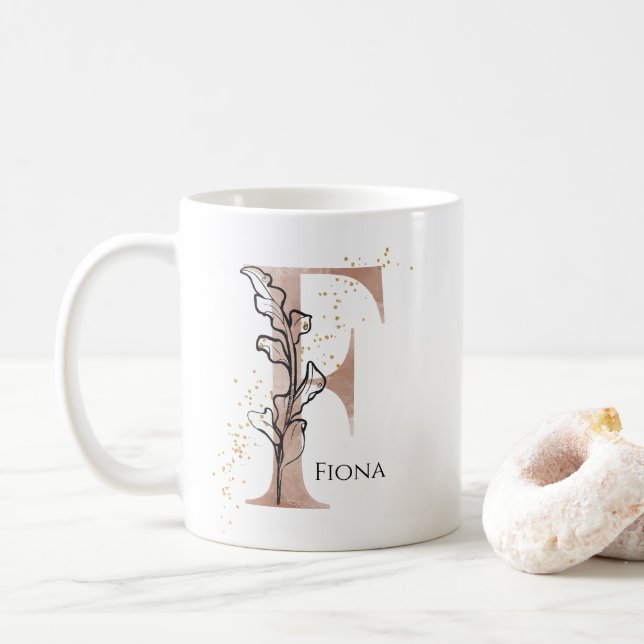 Caneca De Café Monograma - Letra Moderna Inicial F Boho Personali (Com Donut)