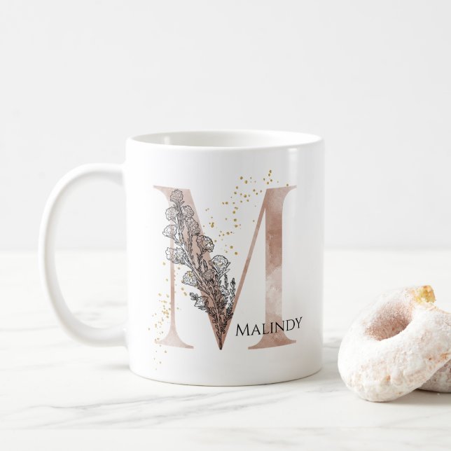 Caneca De Café Monograma - Letra Moderna Inicial M Boho Personali (Com Donut)