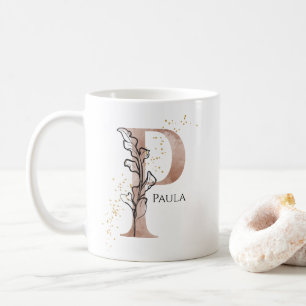 Caneca De Café Monograma - Letra Moderna Inicial P Boho Personali