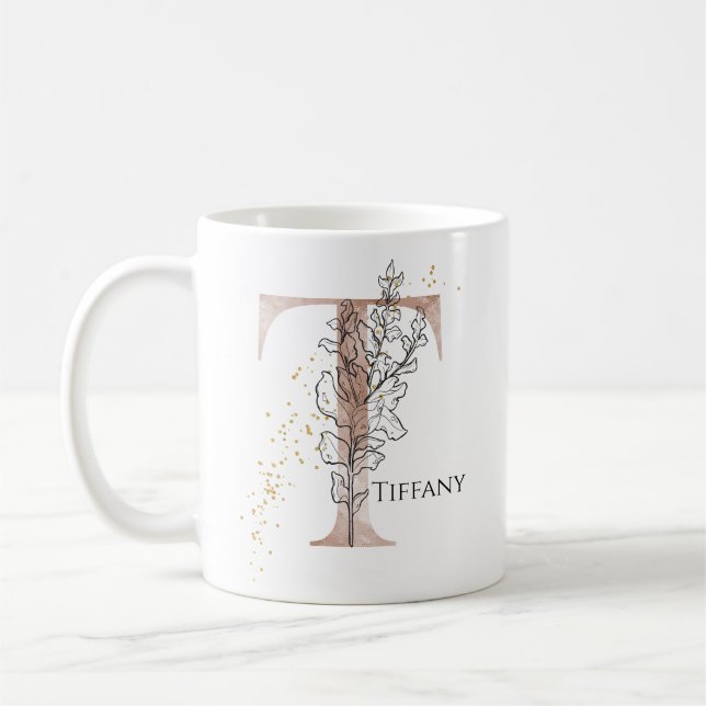 Caneca De Café Monograma - Letra Moderna Inicial T Boho Personali (Esquerda)