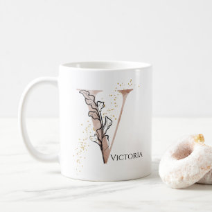 Caneca De Café Monograma - Letra Moderna Inicial V Boho Personali