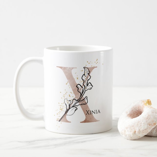 Caneca De Café Monograma - Letra Moderna Inicial X Boho Personali (Com Donut)