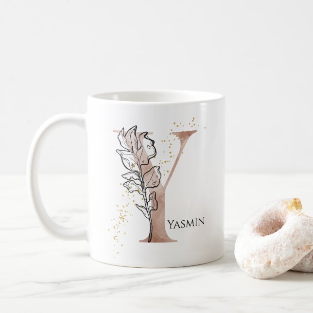 Caneca De Café Monograma - Letra Moderna Inicial Y Boho Personali (Com Donut)