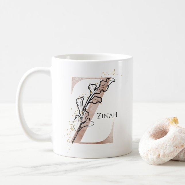 Caneca De Café Monograma - Letra Moderna Inicial Z Boho Personali (Com Donut)