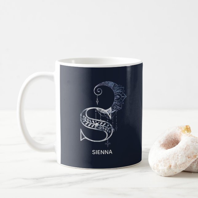 Caneca De Café Monograma - Letra S Boho Crescent Moon Mandala (Com Donut)