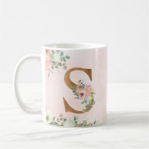 Monograma - Letra S Watercolor, café Floral Mug