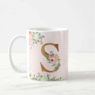 Caneca De Café Monograma - Letra S Watercolor, café Floral Mug