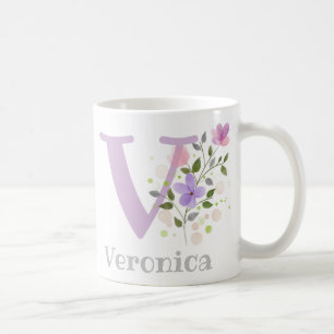 Caneca De Café Monograma - Letra V & Nome Cristão