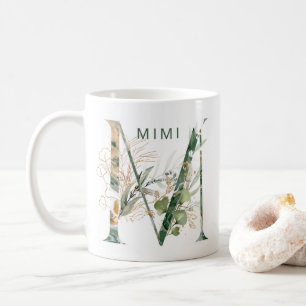 Caneca De Café Monograma "M" Botânico de Eucalipto em Ouro Person