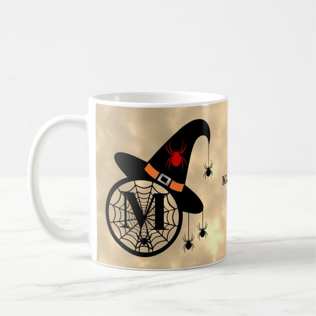 Caneca De Café Monograma M Halloween Sky Witeen Nome das Aranhas (Esquerda)