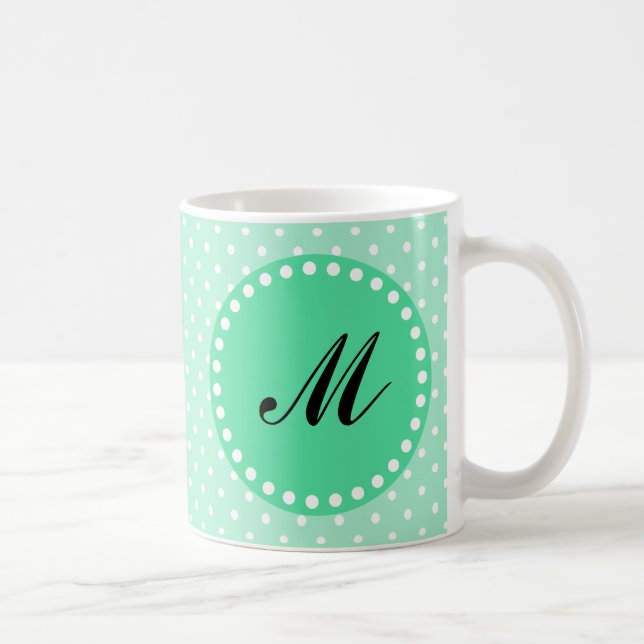 Caneca De Café Monograma Magic Mint e Bolinhas Branca (Direita)