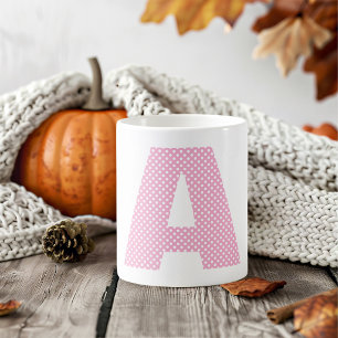 Caneca De Café Monograma Maiúsculo com Pontos Polca Rosa Claro e