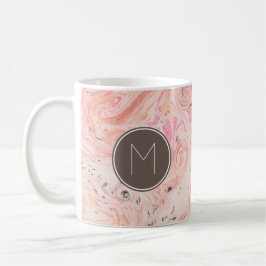 Caneca De Café Monograma Mármore Rosa Elegante
