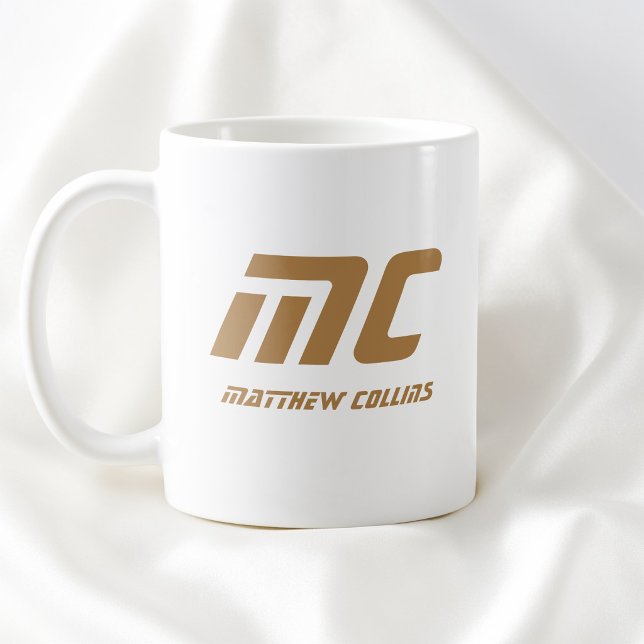 Caneca De Café Monograma Marrom Moderno Nome Negrito Simples para (Modern Brown Monogram Name Bold Simple for Him Coffee Mug)