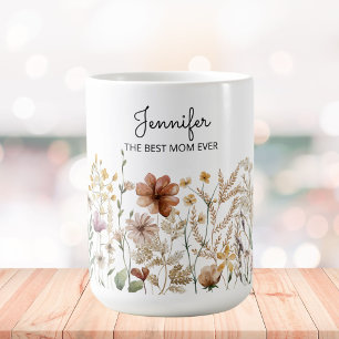 Caneca De Café Monograma Melhor Mãe Aquarela Flor Silvestre Flora