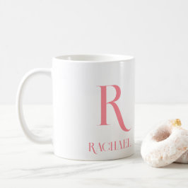 Caneca De Café Monograma Minimalista Moderno Nome Elegante Rosa
