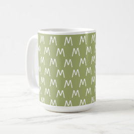 Caneca De Café Monograma Minimalista Verde e Branco