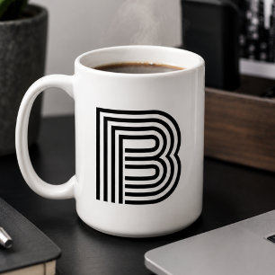 Caneca De Café Monograma Mínimo - Letra Inicial Preta - Branco