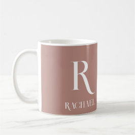Caneca De Café Monograma Moderno Bege Elegante