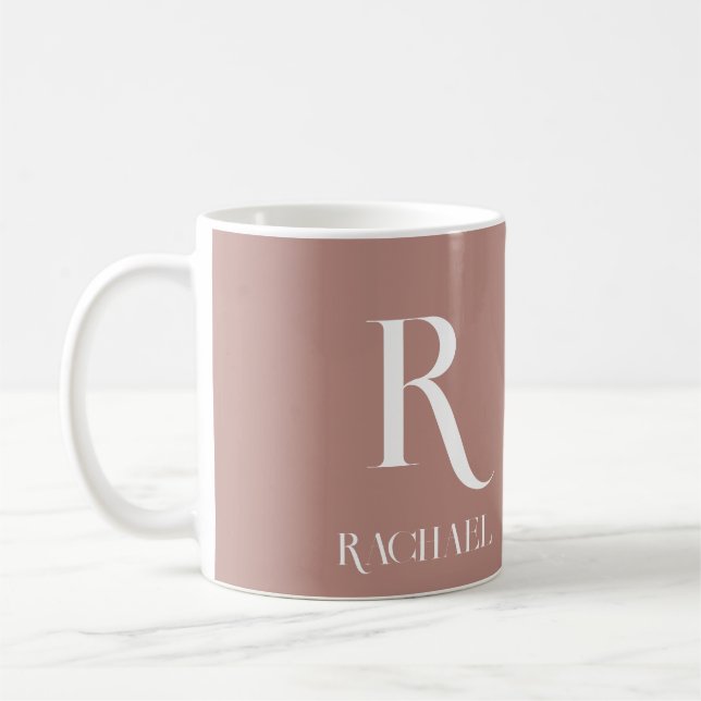 Caneca De Café Monograma Moderno Bege Elegante (Esquerda)