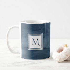 Caneca De Café Monograma Moderno de Mármores Azuis Simples e Mari