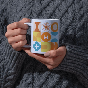Caneca De Café Monograma Moderno de meio século
