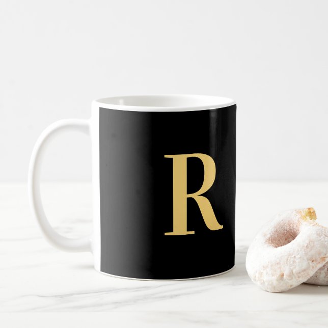 Caneca De Café Monograma Moderno Dourado (Com Donut)