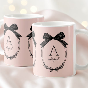 Caneca De Café Monograma Moderno Inicial Rosa Bege Arco Preto Chi