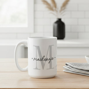 Caneca De Café Monograma Moderno Minimalista Preto Branco