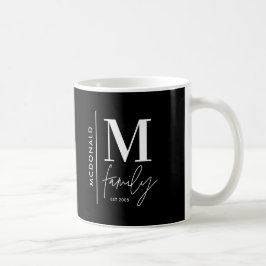 Caneca De Café Monograma moderno negro personalizado família de f