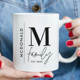 Caneca De Café Monograma moderno negro personalizado família de f