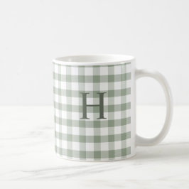 Caneca De Café Monograma Moderno Personalizado em Xadrez Verde Ol
