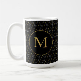Caneca De Café Monograma Moderno Preto Dourado