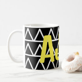 Caneca De Café Monograma Moderno, Preto e Branco Geométrico