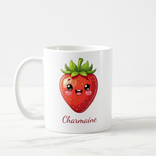 Caneca De Café Monograma morango kawaii fofo (Esquerda)