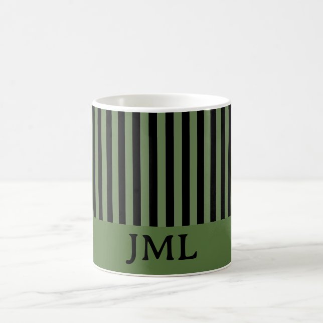 Caneca De Café Monograma na moda Dark Verde e Black Stripes (Centro)