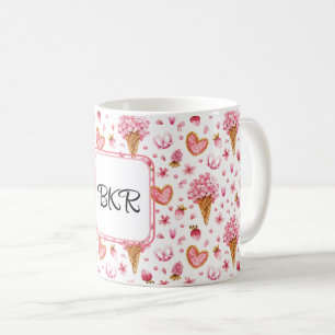 Caneca De Café Monograma, Namorados doce e Hydrangea Padrão 11oz