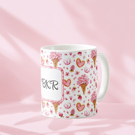 Caneca De Café Monograma, Namorados doce e Hydrangea Padrão 11oz
