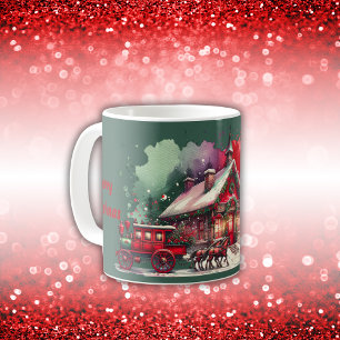 Caneca De Café Monograma Natais vintages festivos em verde