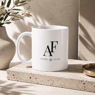 Caneca De Café Monograma Negro Elegante Simples de Casamento Mini