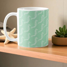 Monograma Nome Branco Cavalo-marinho Padrão de Esq